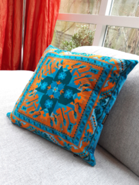 Turquoise velvet cushion cover KINGFISHER