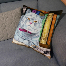 Grey blue velvet cushion cover Cat SMART ASS