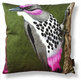 Bird cushion cover cotton or velvet PINK CHEEK WOODPECKER