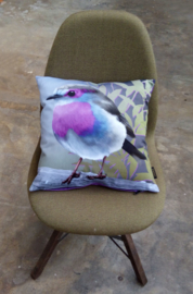 Bird cushion cover cotton or velvet PURPLETHROAT