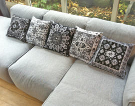 Black-grey-white velvet cushion cover BLACK ROSE