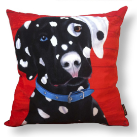 Housse coussin velours Noir-rouge Chien PONGO