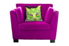 Housse coussin chat velours Vert-Jaune ORNAMENTA 