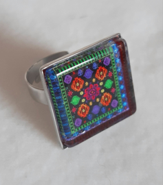 Cabochonring KALEIDOSCOOP zwart-spectrum