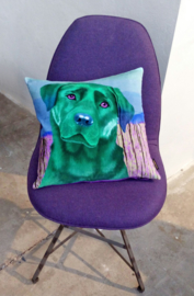 Dog throw pillow ESMERALDA green-pink velvet pillow cas