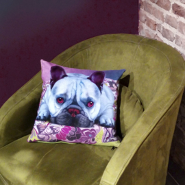 Yellow-blue velvet cushion cover Dog BLEU