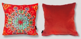 Red velvet cushion cover CORN ROSE