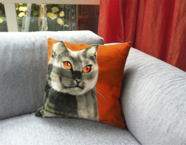 Cat throw pillow CALICO Orange grey velvet cushion cover