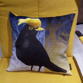 Bird cushion cover cotton or velvet CRESTED BLACKBIRD