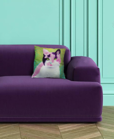 Pink green velvet cushion cover Cat MAYSA