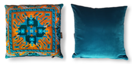 Turquoise velvet cushion cover KINGFISHER