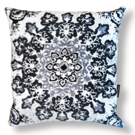 Black-grey-white velvet cushion cover WINTER FLOWER