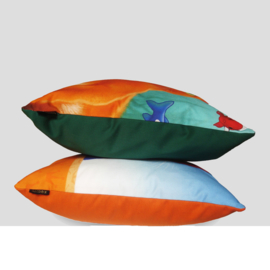 Orange aqua velvet cushion cover Cat ORANGE KING