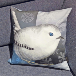 Bird cushion SNOW WREN cotton/velvet pillow cover