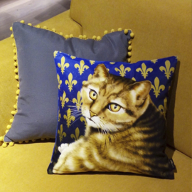 Blue gold velvet cushion cover Cat GOLDIE