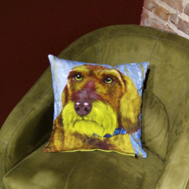 Green brown velvet cushion cover Dog OLIVER