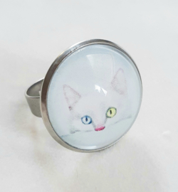 Cabochon-Ring Katze SNOW WHITE