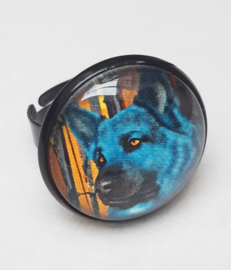 Cabochon ring dog AZURO