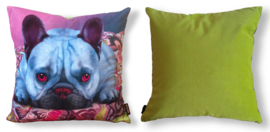 Yellow-blue velvet cushion cover Dog BLEU