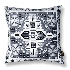 Black-grey-white velvet cushion cover WHITE WAGTAIL