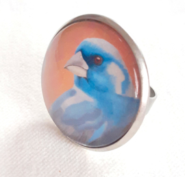 Anillo cabujón pájaro FINCHADA AZUL