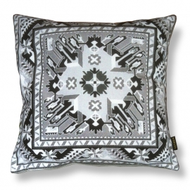 Black-grey-white velvet cushion cover GREY SLATE