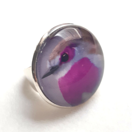 Cabochon ring bird PURPLETHROAT