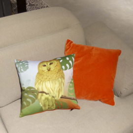 Housse coussin Oiseau coton ou velours  HIBOU TROPICAL