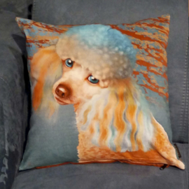 Blauw-oranje fluwelen kussenhoes Hond LADY
