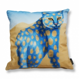 Blue ochre velvet cushion cover Cat SAND  CAT