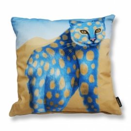 Housse coussin chat velours Bleue-Ocre CHAT DE SABLE 