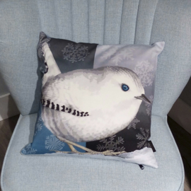 Bird cushion SNOW WREN cotton/velvet pillow cover