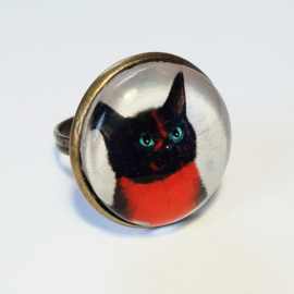 Cabochon-Ring Katze RUBY BLACK
