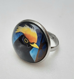 Cabochon ring bird YELLOW-CRESTED BLACKBIRD