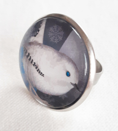 Anello cabochon ucello RE DE NEVE