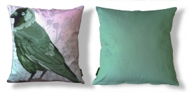 Housse coussin Oiseau coton ou velours  CHOUCAS VERT