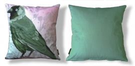 Bird cushion cover cotton or velvet GREEN JACKDAW