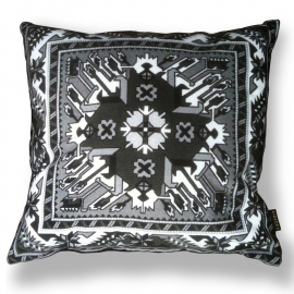 Black-grey-white velvet cushion cover BLACK MARBLE