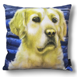 Geel-blauw fluwelen kussenhoes Hond GOUDLOKJE