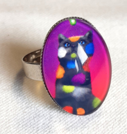 Cabochon ring cat PLAY CAT