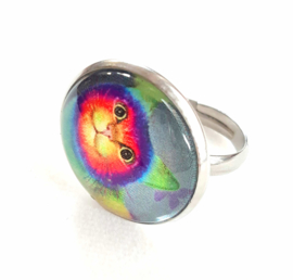 Cabochon ring cat RAINBOW CAT