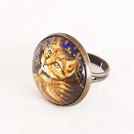 Cabochon ring cat GOLDIE