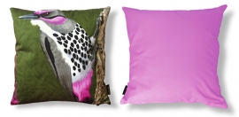 Bird cushion cover cotton or velvet PINK CHEEK WOODPECKER