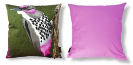 Housse coussin Oiseau coton ou velours  PIC A JOUES ROSES