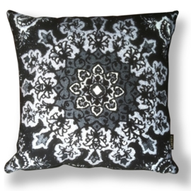 Black-grey-white velvet cushion cover BLACK ROSE
