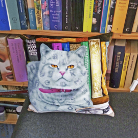 Grey blue velvet cushion cover Cat SMART ASS