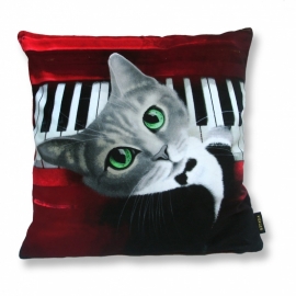 Red grey black velvet cushion cover Cat NORA