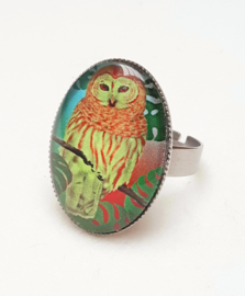 Bague cabochon oiseau HIBOU TROPICAL