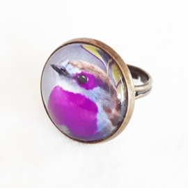 Cabochon ring bird PURPLETHROAT