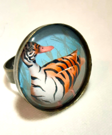 Cabochon ring bird TIGER DUCK